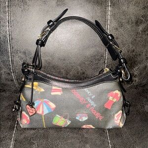 Dooney & Bourke D&B Gray Mini East/West Slouch Beach Print Handbag Bag Purse Y2K